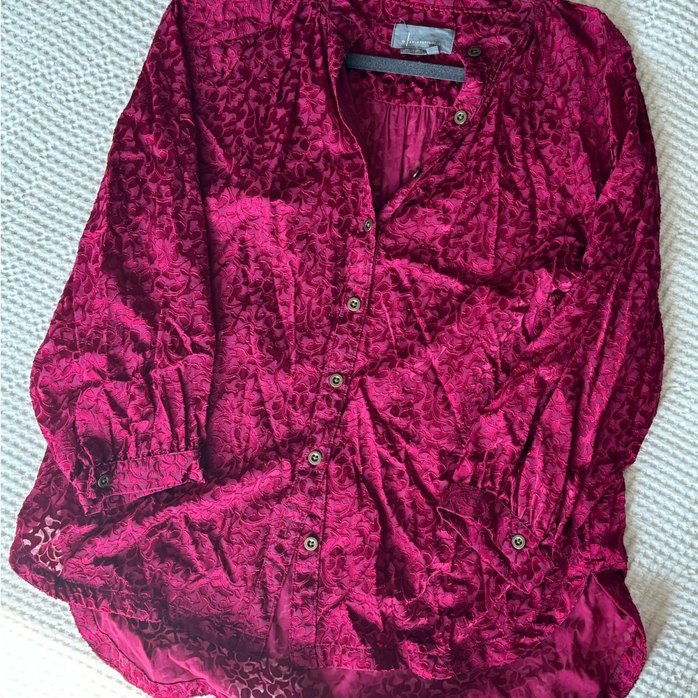 Anthropologie Button-Up Top in Raspberry - Picture 5 of 5